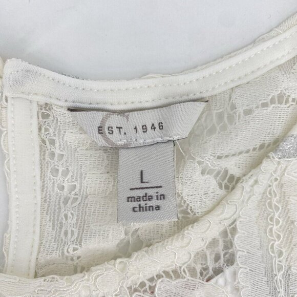 Cato EST 1946 Size L White Lace Metallic Accent Sheer Long Sleeve Blouse NWT - Picture 6 of 10